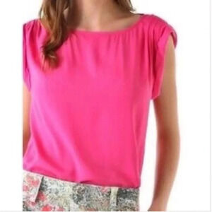 Alice + Olivia Silk Rolled Sleeve Top Hot Pink Blouse size Small